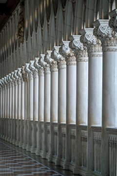  Endless Venetian Columns Fading Softly Through Quiet Rhythmic Architectural Perspective