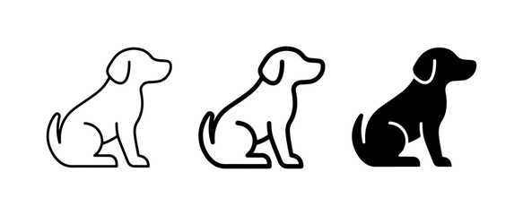 Sitting Dog Icons, Simple Outline and Silhouette Vector Graphics, Pet Animal Art for Design © Aminul