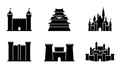 Medieval Castle Icons, Fortress Silhouettes, Royal Palace Vector Graphics, Fantasy Architecture Collection © Aisha