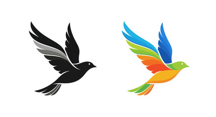 Fototapeta premium Colorful Bird Logo vs. Monochrome Silhouette, Freedom Concept
