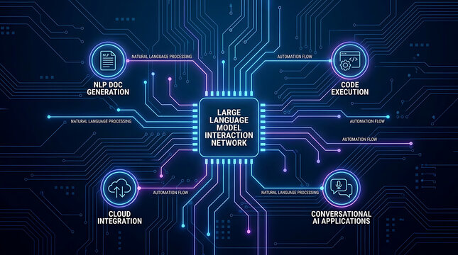 Large Language Model Interaction Network Concept for Natural Language Processing Document Generation Code Execution Cloud Integration and Conversational Artificial Intelligence Interface Software