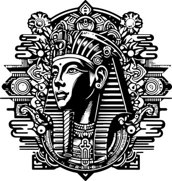 Detailed Symmetrical Vector Logo Symbol of a Pharaoh King Emblem Logo Designed for Luxury Identity and Premium Professional Business Branding