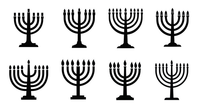 Set of Hanukkah Menorahs, Jewish Holiday Candlesticks, Black Silhouettes