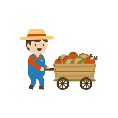 Happy Farmer Pushing Cart Full of Fresh Vegetables © varla