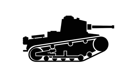 Tank silhouette depicts a heavy armored military vehicle designed for historical analysis, defense industry presentations, or gaming assets requiring a clean and recognizable combat machine icon. © Design