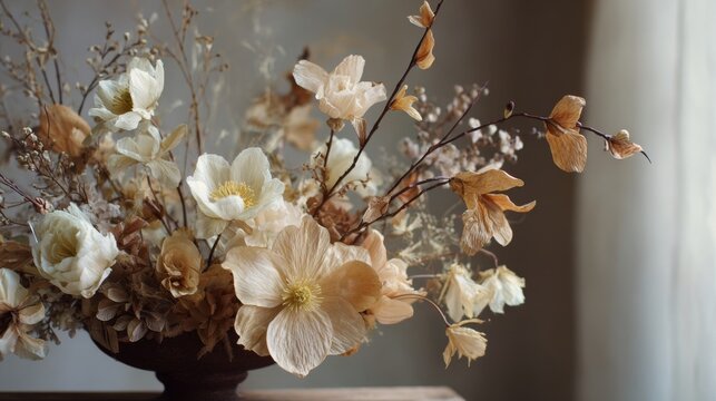 Elegant Dried Flower Arrangement with Anemone and Baby&rsquo;s Breath: Soft Pastel Tones for Romantic and Minimalist Designs