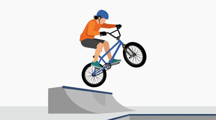 Obraz premium Young person performing a stunt jump on a bmx bike at a skate park