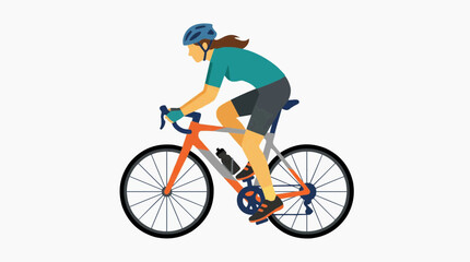 Fototapeta premium Side view of a female cyclist riding a road bike