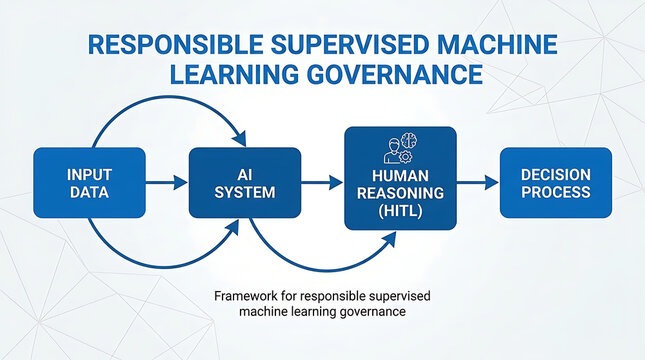 Human in the Loop HITL Artificial Intelligence Framework Demonstrating Supervised Machine Learning Governance Responsible Decision Making Process Integrating Data Input Reasoning and Logic