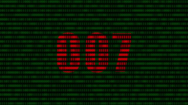 Red binary code 007 digital matrix background, cyber security data stream, abstract technology concept animation