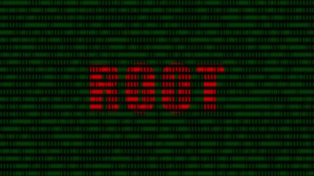 Digital root access warning: red binary code text on green matrix background, for cybersecurity and, hacking concepts