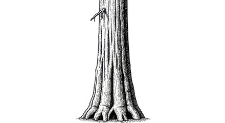 Drawing of a Giant Sequoia Tree Trunk with Textured Bark and Roots © Gisel