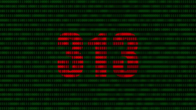 Digital binary code background, with red number, 313, cyber security, and data processing, concept, matrix style animation