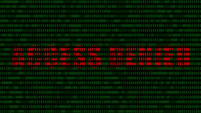 Access denied warning message on digital binary code background, cyber security breach and data protection concept