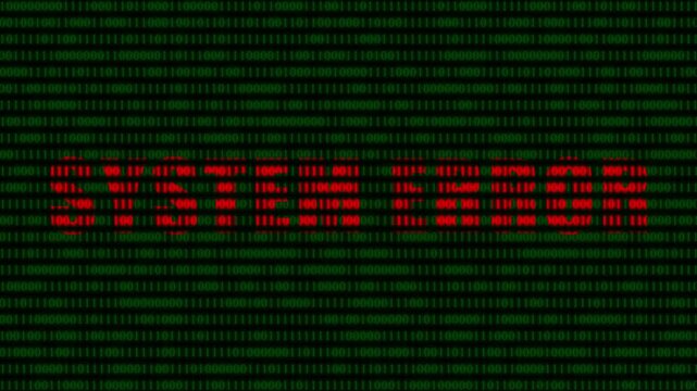 System error text on digital binary code background, cyber security warning and computer glitch concept animation