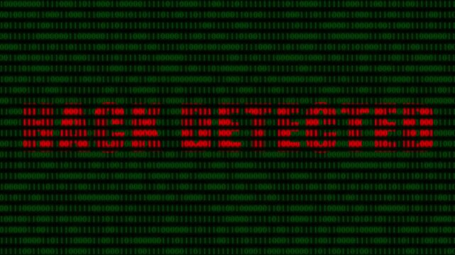 Hack detected warning message on digital binary code background, cyber security alert and data breach concept