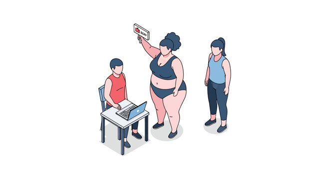 Isometric illustration of people in a weight management consultation.