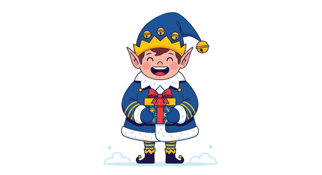 Smiling Elf Wearing Blue Outfit.