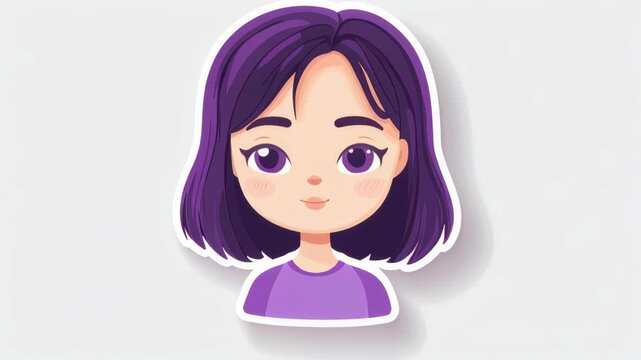 Sweet Violet Portrait: A captivating cartoon portrayal of a youthful girl, radiating a serene expression, with a harmonious palette of violet hues, offering a warm and inviting presence. 