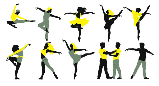Silhouette of dancers in various poses.