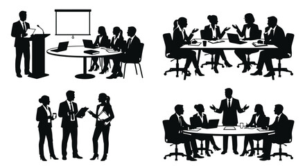 business meeting silhouettes with presentation and discussion © Bijori