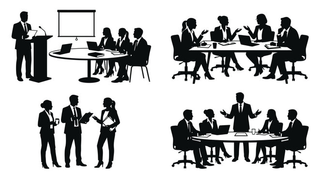 business meeting silhouettes with presentation and discussion