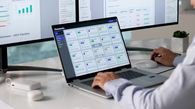 Office Manager Organizing Files On Computer