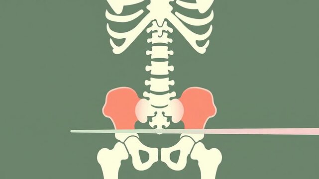 2D Flat Design Animation Of A Bone Density Scan (DEXA) Focusing On The Human Spine And Hip Area For Educational Purposes