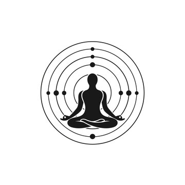 Meditating person in lotus pose with concentric circles and dots.