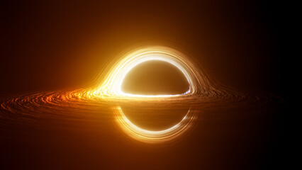 Glowing black hole with swirling accretion disk against deep space background creating dramatic cosmic energy and cinematic astronomy illustration © Motion King