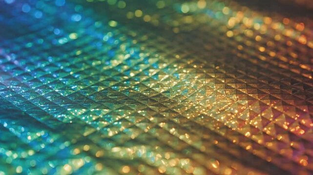 Colorful Geometric Surface Lighting Reflecting Rainbow Hues in Close Up