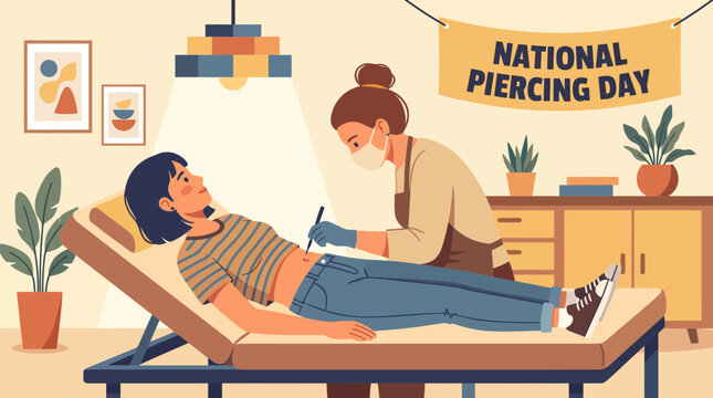 Professional Piercer Performing Navel Piercing Illustration