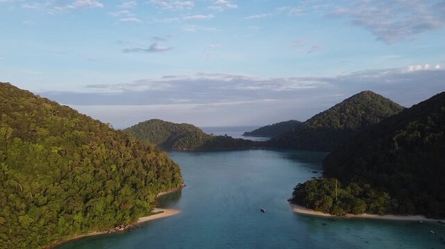 Aerial view of Surin Islands National Park ona sunny day, Phuket Province, Thailand