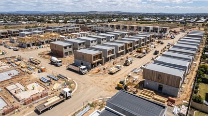 Fototapeta premium Modern Residential Housing Development Under Construction Aerial View