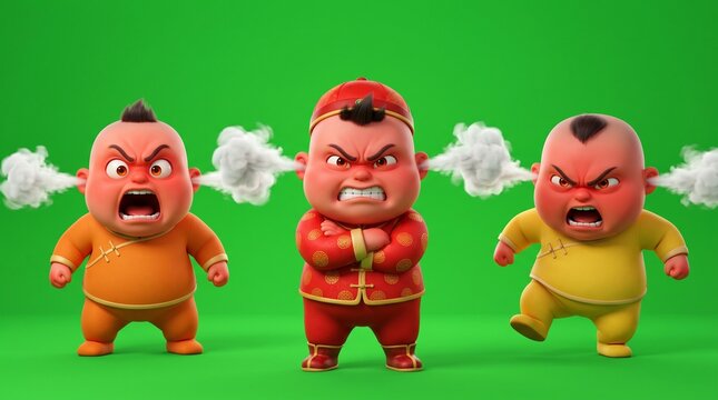 Three Cartoon Characters Expressing Intense Anger and Frustration 2.