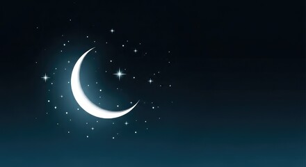 Fototapeta premium Glowing crescent moon in night sky.