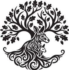Fototapeta premium Abstract floral tribal vector design with flower ornaments and decorative animal silhouette illustration