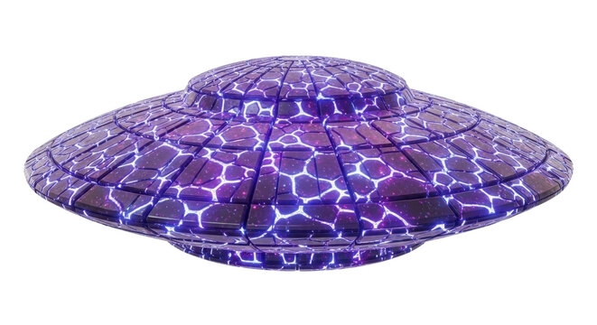 Futuristic UFO with glowing purple energy