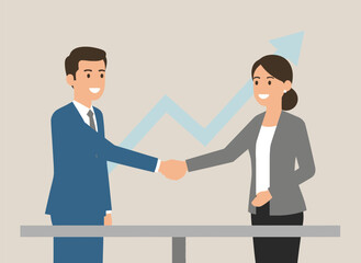 Fototapeta premium Business Partnership Handshake with Rising Growth Arrow Vector Illustration
