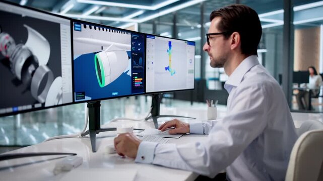 Man Working On Jet Engine Design