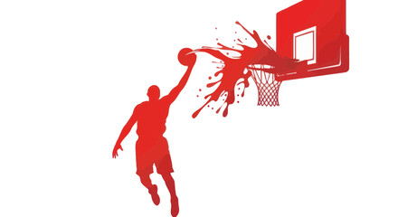 Dynamic Red Basketball Player Dunking with Splash Effect on White Background © Hilda