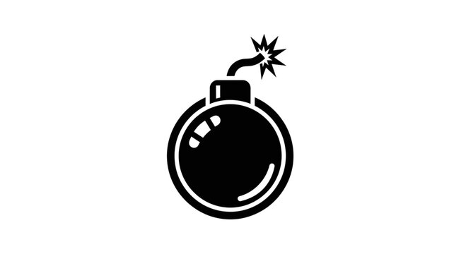 Explosive Bomb Icon, Danger Symbol, Black Silhouette on White Background