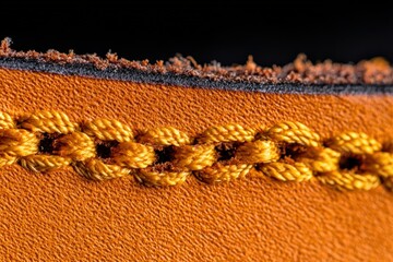 Obraz premium Close up of beautifully stitched leather with vibrant orange color and textured finish