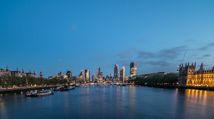 Fototapeta premium London Skyline from River Thames at Blue Hour Evening Cityscape