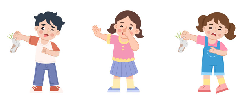 Illustration set of children with disgusted expressions