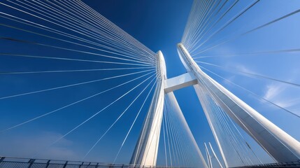 Obraz premium Impressive suspension bridge structure under clear blue sky