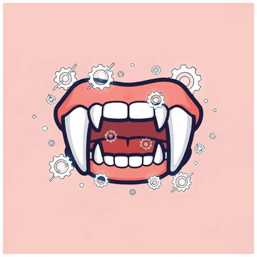 Vampire Mouth with Sharp Fangs and Bubbles.