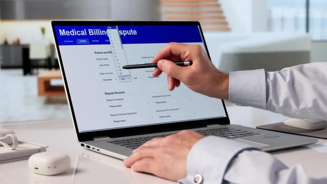 Man Filling Medical Billing Dispute Form Online