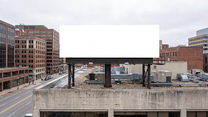 Obraz premium Blank White Billboard on City Rooftop Commercial Building, Empty Advertising Panel, Urban Outdoor Media, Mockup Display