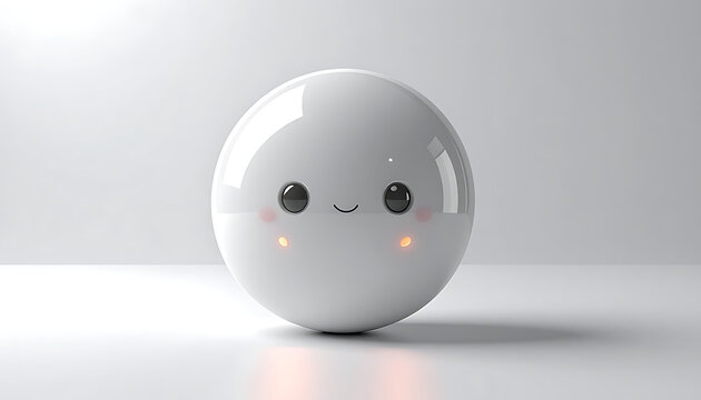 Cute kawaii spherical character with blushing cheeks and smiling eyes, simple cartoon face on a white background, perfect for playful designs